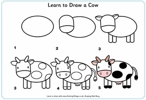 Learn to Draw Animals 10 Draw Farm Animals, Trin For Trin Tegning, Ako Kresliť, Drawing Instructions, Cow Drawing, Easy Animal Drawings, Easy Animals, Drawing Eyes, Draw Animals