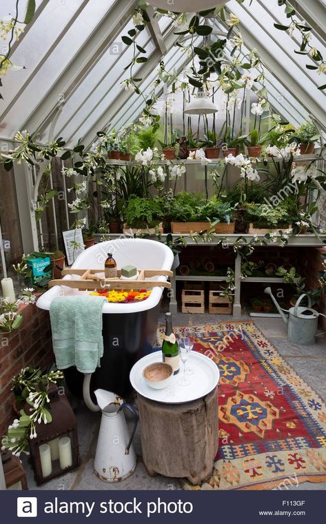 Outdoor Bathtub, Outdoor Bathroom Design, Outdoor Tub, Outdoor Baths, Greenhouse Interiors, Home Greenhouse, Outdoor Bath, Backyard Greenhouse, Outdoor Bathrooms