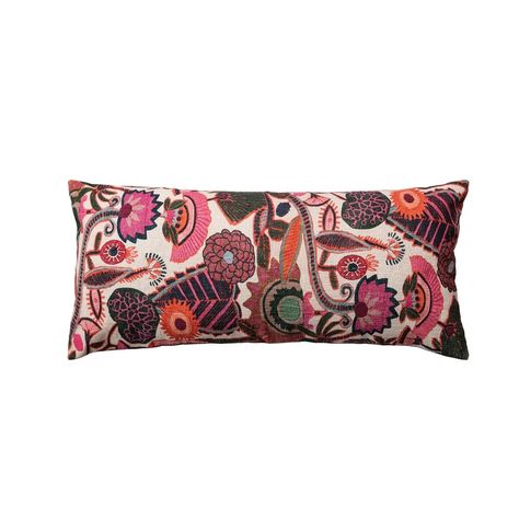 Cotton Slub Embroidered Lumbar Pillow with Florals and Chambray Back - On Sale - Bed Bath & Beyond - 38442302 Honey Pink, Chambray Fabric, Rectangular Pillow Cover, Geometric Throw Pillows, Stripe Throw Pillow, Creative Co Op, Perfect Pillow, Embroidered Pillow, Lumbar Throw Pillow