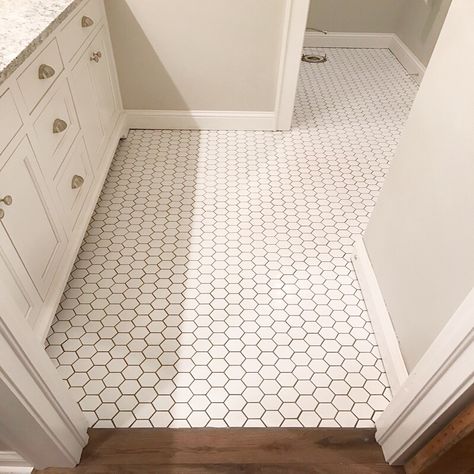 White Hexagon Tile Bathroom Floor, Small Hexagon Tile Bathroom, Tile 2023, Hexagonal Tiles Bathroom, Hexagon Bathroom Floor Tile, Noyes House, Bathroom Hexagon Tile, White Hexagon Tile Bathroom, Hex Tiles Bathroom