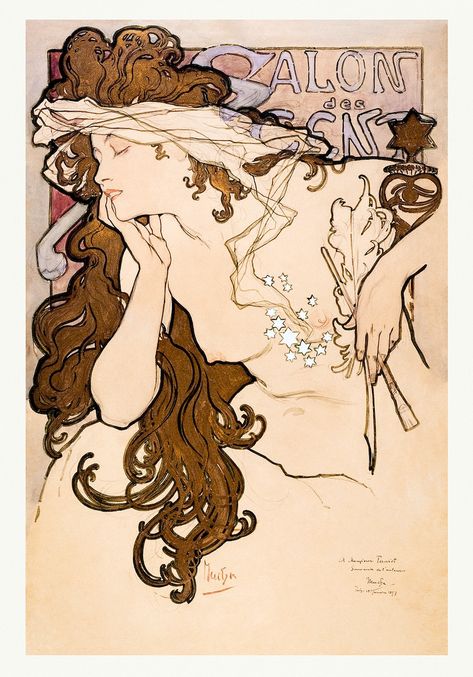 Salon des Cent poster (1896) by Alphonse Maria Mucha. Original from The Public Institution Paris Musées. Digitally enhanced by rawpixel. | free image by rawpixel.com Classical Drawing, Collage Ephemera, Mars Poster, Illustration Art Nouveau, Alphonse Mucha Art, Illustration Kunst, Mucha Art, Alfons Mucha, Art Nouveau Illustration