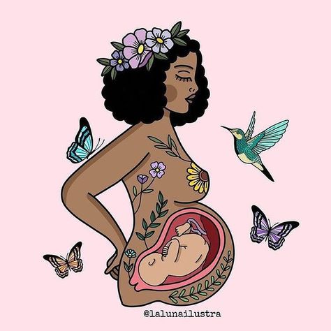 Motherhood Drawing, Doula Art, Motherhood Illustration, Breastfeeding Art, Black Motherhood, Birth Art, Pregnancy Art, Belly Painting, Funny Science Jokes