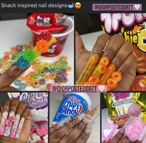 Cereal Nails, Food Nails, Nail Art Disney, Inspired Nails, Acrylic Set, Dope Nail Designs, Exotic Nails, Bling Acrylic Nails, Acrylic Nails Coffin Short