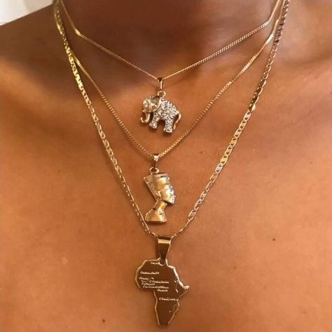 Africa Necklace, Elephant Pendant Necklace, Casual Necklaces, Map Pendant, Animal Pendant, African Necklace, Map Necklace, Layered Necklace Set, Elephant Necklace