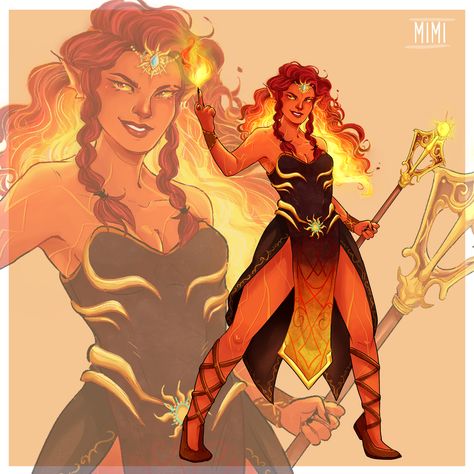 Wildfire Druid, Fire Genasi, Pathfinder Character, Dnd Races, Oc Art, Fantasy Races, Dungeons And Dragons Characters, Dnd Art, Female Character Design