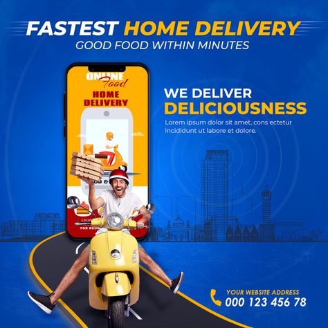 Fast home delivery service online social media post#pikbest#templates Food Delivery Social Media Post, Home Delivery Creative Ads, Home Delivery Poster, Delivery Social Media Design, Delivery Social Media Post, Delivery Service Design, Delivery Service Poster, Delivery Illustration, Banner Online