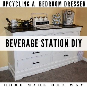 Dresser Upcycle: DIY an Old Dresser into a Beverage Station Dresser Microwave Stand, Coffee Bar Ideas Using An Old Dresser, Diy Beverage Station, Dresser Upcycle Diy, Dresser Upcycle, Changing Dresser, Dresser Bar, Spa Treatment Room, Upcycle Furniture