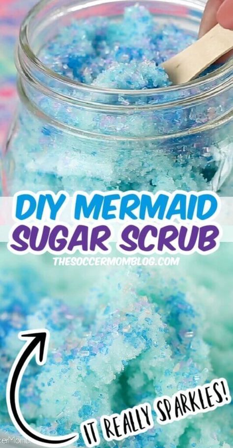 Scrub Recipe Diy, Diy Body Scrub Recipes, Diy Sugar Scrub Recipe, Diy Mermaid, Body Scrub Recipe, Sugar Scrub Homemade, Scrub Corpo, Mermaid Magic, Homemade Scrub