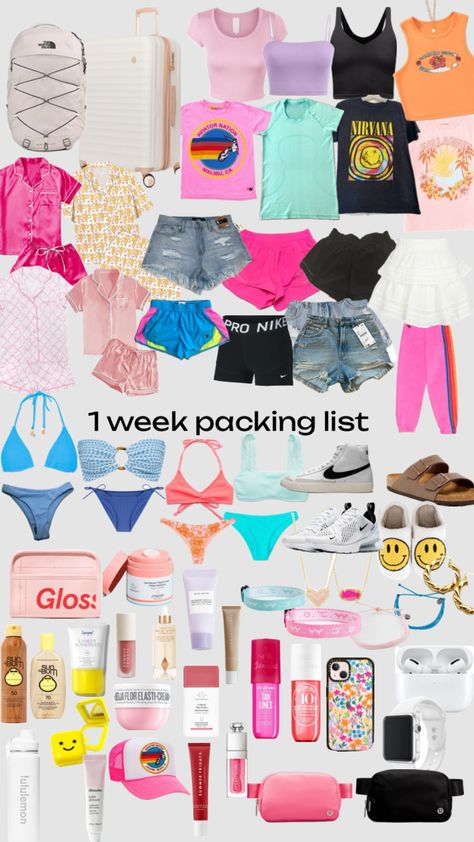 1 week packing list! hope this helps 🫶🏻 1 Week Trip Packing List, Week Trip Packing List, 1 Week Packing List, Week Packing List, Pack For A Week, Trip Packing List, Trip Packing, What To Pack, Hawaii Travel