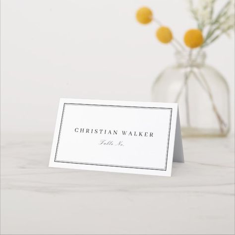 Elegant black & white monogram minimalist wedding place card Black And White Place Cards, Wedding Place Cards Rustic, Wedding Table Number Cards, Zazzle Wedding, Card Table Wedding, Wedding Place Card, Civil Wedding, Wedding Place, Affordable Wedding