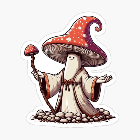 Get my art printed on awesome products. Support me at Redbubble #RBandME: https://www.redbubble.com/i/sticker/Mushroom-Wizard-by-Gkinoki/156896193.EJUG5?asc=u Mushroom Wizard, Sticker Mushroom, Fungi Art, Mushroom Hat, Nature Stickers, Mushroom Design, Mushroom Art, Sticker Art, Wizard