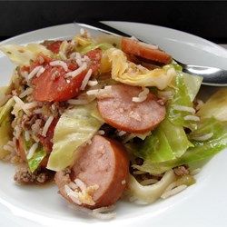 Cabbage Jambalaya - Allrecipes.com Cabbage Jambalaya, Recipe Cabbage, Cabbage And Sausage, Jambalaya Recipe, Roasted Cabbage, Cabbage Recipes, Jambalaya, Smoked Sausage, One Pot Meals