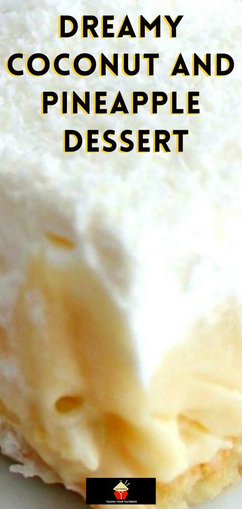 Dreamy Coconut and Pineapple Dessert. Layers of creamy smooth homemade coconut pudding, pineapple on a bed of pineapple-infused lady's fingers & covered with a dreamy whipped cream topping. Whipped Cream Desserts, Whipped Cream Topping, Pineapple Dessert, Pineapple Dessert Recipes, Fast Desserts, Pineapple Desserts, Coconut Pudding, Coconut Desserts, Coconut Pie