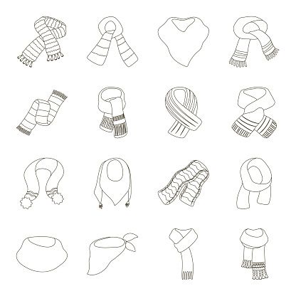 Scarf Template Scarf Illustration Drawings, Scarf Design Illustration Patterns, Scarf Tattoo, Scarf Template, Scarf Sketch, Christmas Mantel Scarf, Scarf Drawing, Technical Flats, Tie Drawing