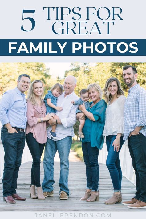 Family photos can feel overwhelming, but these 5 easy tips will help you have a great family photoshoot! Read on for family photo outfit tips and what to wear, outdoor posing ideas, and how to take photos with a baby or toddler. Family Picture Outfits With Jeans, Family Photo Outfits City, Casual Family Photo Outfits Jeans, Easy Family Photo Outfits, Family Photo Props Outdoor, Casual Family Pictures Outfits Jeans, Family Photo Outfits Jeans, Outdoor Posing Ideas, Denim Family Photoshoot