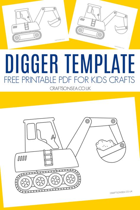 Digger Template (FREE Printable) Digger Printables Free, Construction Free Printables, Excavator Coloring Page, Digger Craft, Construction Vehicles Crafts, Construction Vehicles Printables, Transport Activities, Morning Binder, Digger Party