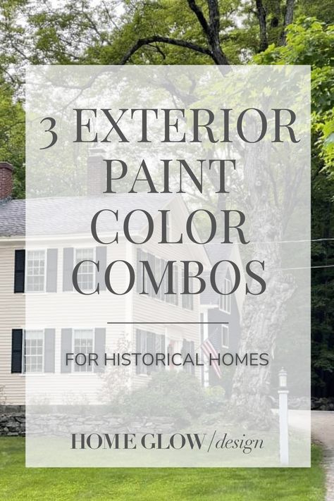 We've been patching the paint job on our historical home for years and it's finally time to repaint. Which gives me the opportunity to update our exterior paint color. In order to decide what exterior paint color to use, I've teamed up with a freelancer from Fiverr to help me Photoshop my 3 different color schemes and visualize the look of each one. Learn more about the color options and using Fiverr to help with your project. Historic Colonial Exterior Paint Colors, Victorian Farmhouse Exterior Paint Colors, Victorian Paint Exterior Color Schemes, Exterior Paint Colors For Traditional House, House Exterior Paint Combinations, New England Colonial House Exterior Paint Colors, Historical Home Colors Exterior, Historic Cottage Exterior Colors, Best Exterior Paint Colors For Colonial Home