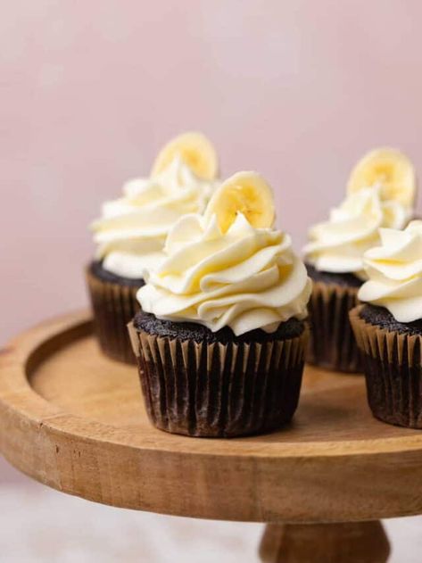 Chocolate Banana Cupcakes Story – Dollop of Dough Chocolate Banana Cupcakes, Banana Frosting, Banana Puree, Chocolate Cupcakes Filled, Banana Cupcakes, Banana Dessert, Cupcake Pan, Toasted Coconut, Chocolate Banana