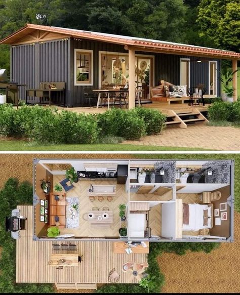 Resort House, Mobile Home Exteriors, Container Conversions, Storage Container Homes, Small House Layout, Shed To Tiny House, Shipping Container House Plans, Small House Floor Plans, Resort Design