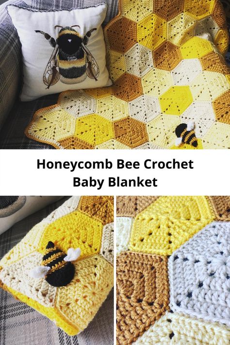 Honeycomb Bee Crochet Baby Blanket Bee Themed Crochet Blanket, Honeycomb Bee Crochet Blanket, Crochet Honeycomb Blanket Free, Crochet Hexagon Bee Blanket, Honey Comb Crochet Baby Blanket Pattern, Crochet Bumble Bee Blanket, Crochet Winnie The Pooh Baby Blanket Free Pattern, Bumble Bee Crochet Blanket, Crochet Bee Baby Blanket