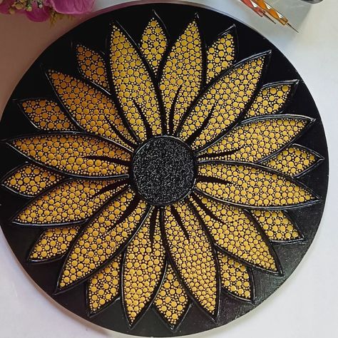 3d flower🌸 on black base with fusion of dot mandala art❤️ ✨Size - 14.5×14.5 inches ✨Thickness - 7mm . . . . . . . . . . . . . #instagood #instaphoto #instagram #post #lippanart #wallhanging #walldecor #wallart #black #flower #reels #homedecor #ideas #art #clay #moulditclay #craft Black Lippan Art, Dot Mandala Art, Laser Cut Wood Crafts, Lippan Art, Work Diy, Glass Work, Paper Flower Wall, Dot Mandala, Art Clay