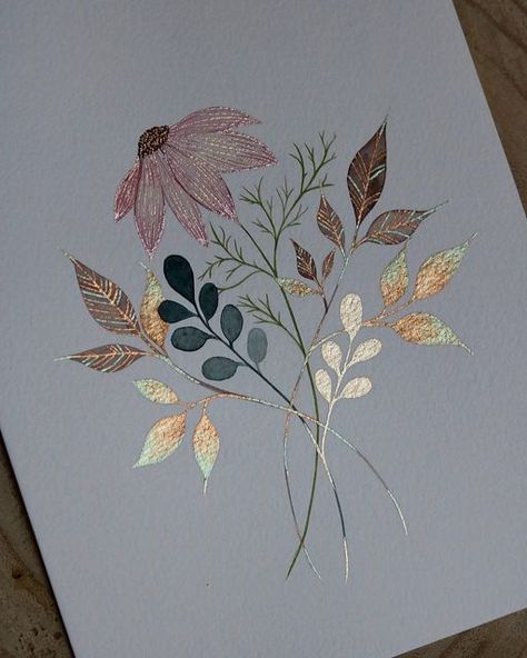 Watercolor With Metallic Paint, Drawing Ideas Easy Doodles, Glitter Watercolor, Drawing Ideas Easy, Easy Doodles, Gold Leaf Art, Watercolour Inspiration, Cat Air, Watercolor Flower Art