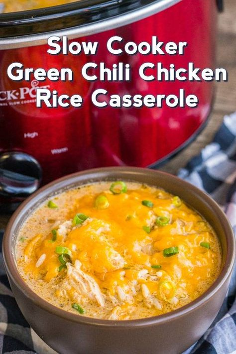 Slow Cooker Green Chile Chicken And Rice Casserole – Page 2 – 99easyrecipes Green Chili Chicken And Rice, Slow Cooker Green Chili Chicken, Crock Pot Green Chili, Chili Rice Casserole, Slow Cooker Green Chili, Green Chili Chicken Casserole, Green Chili Chicken, Cooking Panda, Green Chile Chicken