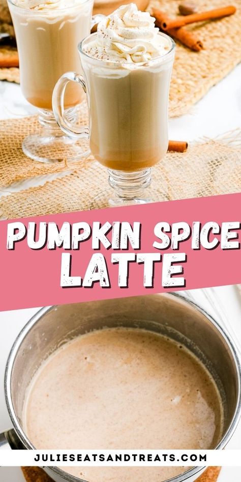 A delicious blend of milk, pumpkin puree, sugar, coffee and pumpkin spice turn into a homemade Pumpkin Spice Latte. These are perfect for when you are craving a PSL and don't want to leave the house, plus way more inexpensive.  These warm fall flavors won't disappoint. Don't forget the whipped cream on top! #pumpkin #spice Dunking Cookies, Best Starbucks Iced Coffee, Pumpkin Hot Chocolate, Pumpkin Spice Latte Recipe, Hot Coffee Drinks, Pie Spice Recipe, Homemade Pumpkin Spice Latte, Pumpkin Muffins Easy, Hot Drinks Recipes