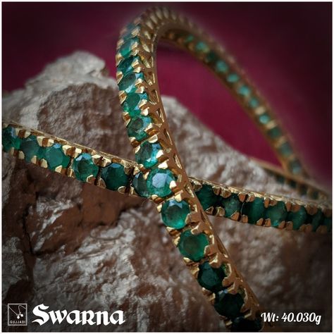 Emerald open setting bangle.. - gujjadi swarna jewellers - do let us know for more details Swarna Jewellers, Emerald Design, Diamond Bangles, Bangles Design, Indian Jewellery Design, Bangles Indian, Bridal Sarees, Diamond Jewelry Designs, Gold Bangles Design