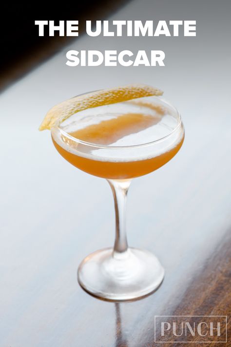 We asked 10 of America's best bartenders to submit their finest recipe for the Sidecar—then blind-tasted them all to find the best of the best. Demerara Syrup Cocktail, Sidecar Recipes Cocktail, Sidecar Recipe, Whiskey Sidecar Cocktail, Sidecar Cocktail Recipe, Side Car Drink Cocktails, Bourbon Sidecar Cocktail, Sidecar Drink, Cognac Drinks