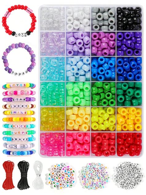 600pcs Pony Beads Set, 24 Colors Plastic Craft Bead For Diy Jewelry Making, Bracelets, Necklaces, Craft Jewelry Making, Festival Birthday Gift Jewelry Making KitI discovered amazing products on SHEIN.com, come check them out! Cheap Colorful Beads For Festival, Cheap Rainbow Beaded Chain, Bracelet Kits From Walmart, Cheap Multicolor Letter Beads Craft Supplies, Playful Multicolor Beaded Craft Supplies, Plastic Crafts, Pony Beads, Diy Jewelry Making, Bead Crafts