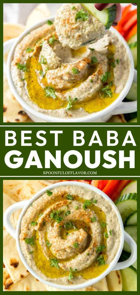 Want more crowd-pleasing appetizers? Learn how to make The Best Baba Ganoush! This healthy, flavor-packed homemade dip makes an easy Gameday recipe too. Pin this recipe! Easy Baba Ganoush Recipe, Baba Ganush, Baba Ganoush Recipe, Babaganoush Recipe, Baba Ganoush, Roasted Eggplant, Healthy Dips, Eggplant Recipes, Nutritious Snacks