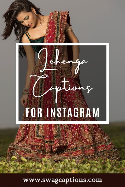 Lehengas are one of the most popular Indian outfits. If you're looking for the perfect lehenga quotes and captions for your Instagram posts, look no further! We've got you covered with a range of options that will help show off your beautiful lehenga in the best light possible. #lehengacaptions #lehengaquotes #lehenga #saree #fashion #indianwedding #lehengacholi #indianwear #ethnicwear #wedding #indianfashion #onlineshopping #kurti #indianbride #weddingdress #bridallehenga #lehengalove Captions For Lehenga Pictures, Lehenga Quotes For Instagram, Lehenga Quotes, Traditional Dresses Captions, Lehenga Captions For Instagram, Traditional Dress Quotes, Lehenga Pics, Desi Captions, Outfit Captions