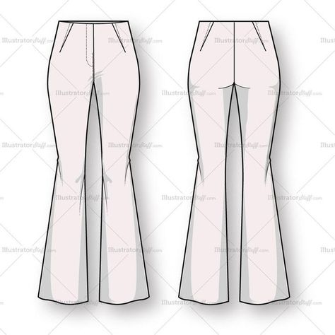 Pant Template, Fashion Flat Template, Dna Artwork, Flared Bottoms, Drawing Female, Flat Drawings, Trendy Trouser, Trendy Flats, Flat Pant