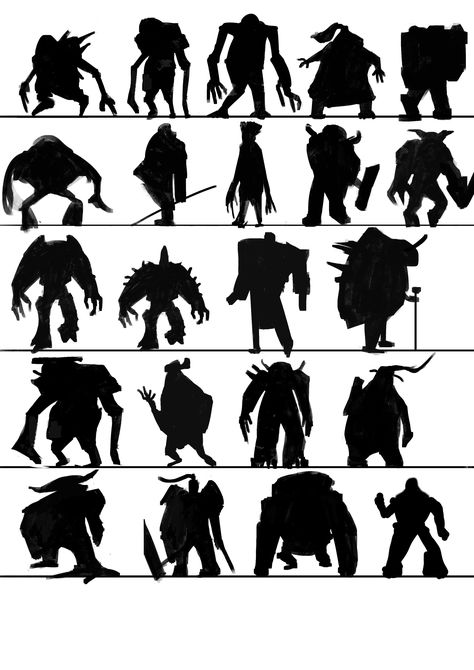 Creature Silhouette, Character Thumbnails, Monster Silhouette, Shape Language, Shape Study, Dark Universe, 2d Character Animation, Thumbnail Sketches, Silhouette Tutorials