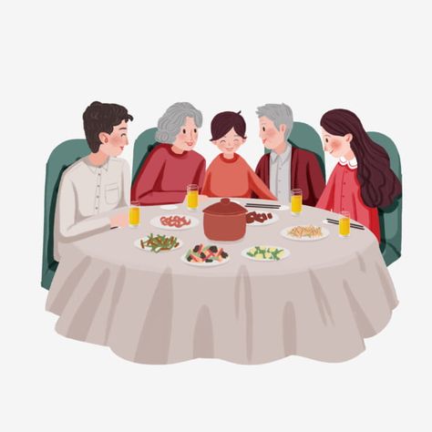 Family Vector, Family Drawing, Family Table, Family Illustration, Happy Family, Red Background, Family Reunion, Book Illustration, Character Illustration