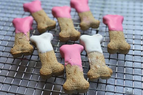 Show your pup some extra love this Valentine’s Day when you create these simple dipped V-Day treats. Dog Daycare Valentines Day, Valentines Dog Treats Recipe, Valentine Dog Treats Homemade, Valentines For Dogs, Dog Valentines Treats, Fancy Dog Treats Homemade, Valentine’s Day Dog Treats, Fancy Dog Treats, Dipped Dog Treats