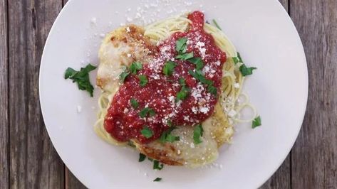 Simple Chicken Parmesan Recipe | Allrecipes Simple Tomato Sauce, Chicken Parmesan Recipe Easy, Chicken Saltimbocca, Breaded Chicken Cutlets, Easy Tomato Sauce, Chicken Parmesan Pasta, Chicken Schnitzel, Youtube Cooking, German Potato Salad