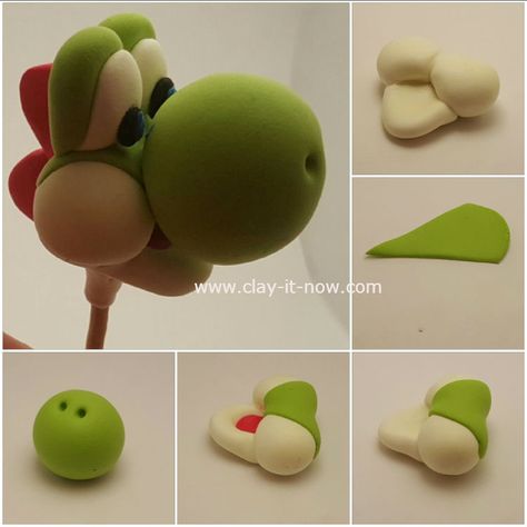 Yoshi clay - character from mario bros games - free tutorial - part 2 Mario Birthday Cake, Mario Bros Cake, Super Mario Cake, Mario E Luigi, Mario Cake, Mario Bros Birthday, Mario Bros Party, Super Mario Birthday Party, Mario Birthday Party