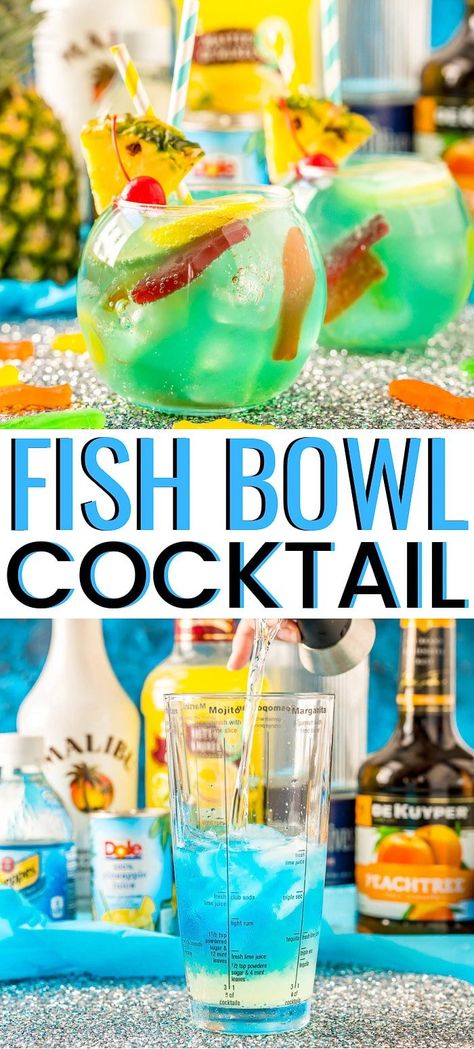 Fish Bowl Alcohol Drink, Alcohol Fish Bowl, Best Fruity Alcoholic Drinks, Fish Bowls Drink, Fruity Alcohol Drinks For A Party, Fish Bowl Drink Ideas, Fruity Mixed Drinks Alcohol, Fish Bowl Cocktails, Cool Drinks Alcohol