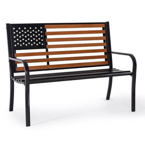 Bench For Porch, Backyard Flowers Beds, Bench Garden, American Flag Fashion, Outdoor Garden Bench, Iron Metal, Patio Seating, Garden Bench, Garden Patio Furniture