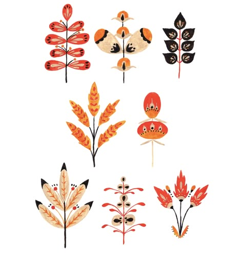 Modern Botanical Folk Art: Draw and Paint Whimsical Flowers and Leaves Using Gouache and Watercolor | Peggy Dean | Skillshare Folk Art Illustration, Nordic Folk Art, Folk Art Designs, Gouache And Watercolor, Folk Illustration, Folk Flowers, Modern Folk Art, Whimsical Flowers, Arte Folk