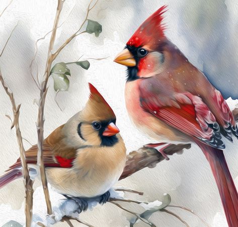 Love Birds Watercolor, Cardinal Birds Art, Cardinal Watercolor, Love Birds Painting, Gift For Grandfather, Female Cardinal, Cardinal Painting, Birds Watercolor, Gift For Bff