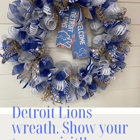 Get ready to cheer on the Detroit Lions with this adorable 34” wreath! 🦁🏈 #LionsPride #CutestWreathEver” Richest Man, Theme Birthday, Wreath Ideas, Detroit Lions, Front Door Decor, Door Decor, Birthday Party Themes, Get Ready, Door Decorations