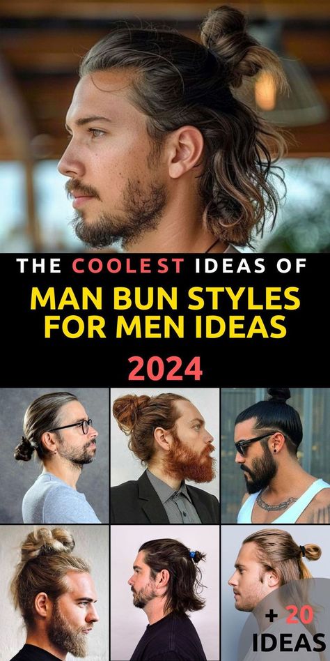 Explore new hairstyle possibilities with these 20 Man Bun Styles for Men Ideas for 2024. Whether you're looking for a simple and classic bun or something more intricate like a braid, these styles are sure to impress. Show off your long hair and beard with these trendy and stylish options that are guaranteed to make you look and feel great. Elevate your look and make a statement with these fashionable and versatile man bun styles. Man Bun With Fade, Braid Long Hair, Ponytail Hairstyles For Men, Long Hair And Beard, Man Bun Undercut, Man Bun Beard, Man Bun Styles, Long Hair Ideas, Classic Bun