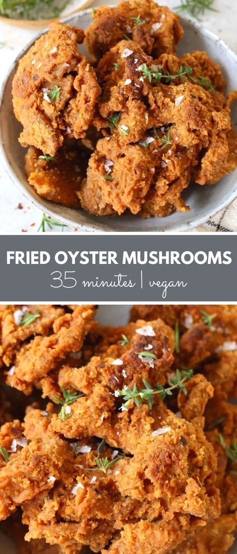 Fried Oyster Mushrooms, Oyster Mushroom Recipe, Fried Oyster, Vegan Fried Chicken, Vegan Soul Food, Vegan Fries, Oyster Mushroom, Oyster Mushrooms, Vegan Comfort Food