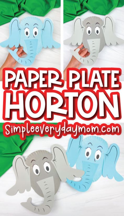 Celebrate Read Across America with this fun paper plate Horton craft! Download the free printable template and create it with preschool, kindergarten, and elementary children! Horton Hatches The Egg Craft, Horton Hears A Who Craft Preschool, Horton Hears A Who Costume, Horton Hears A Who Craft, Horton Costume, Dr. Seuss Crafts, Dr Seuss Art, Zoo Crafts, Prek Crafts