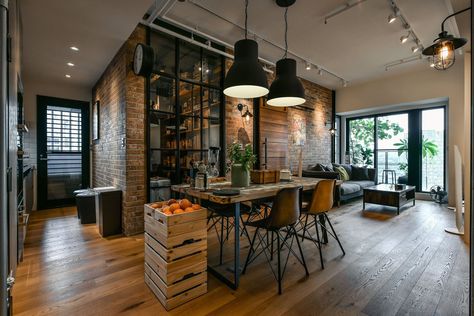 Charming Industrial Loft In New Taipei City | iDesignArch ... Industrial Apartment Decor, Loft Apartment Industrial, Loft Apartment Decorating, Industrial Apartment, Interior Dapur, Loft Stil, Interior Minimalista, Industrial Interior Design, Loft Decor