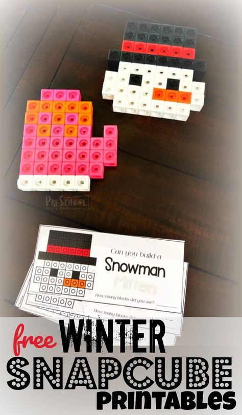 Winter Snap Cube Mats Free, Winter Pattern Block Mats, Winter Math Crafts Kindergarten, Snap Cubes Activities Free Printables, Winter Theme Preschool Activities Free Printables, Winter Block Center Preschool, Snap Cubes Activities, January Preschool Themes, Winter Printables Free