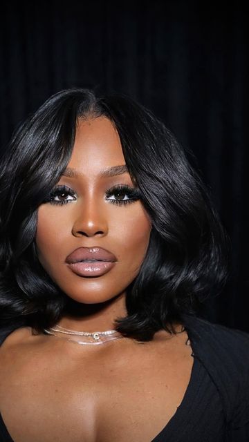 Glam Hairstyles Black Women, K Michelle Hairstyles, Full Bob Black Women, Volume Bob Hairstyles For Black Women, Hairstyles For Oval Face Shape Black Women, Middle Part Bob With Layers, Romantic Bob Hairstyles, Long Bob Volume, Black Women Hairstyles Wigs